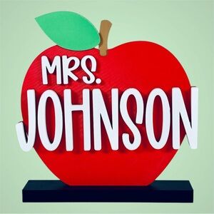 Apple - Multicolor 3D Name Plate, Personalized Desk Decor, Teacher Gift